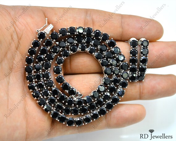 Natural Black Spinel Necklace With Earrings, 925 Sterling Silver