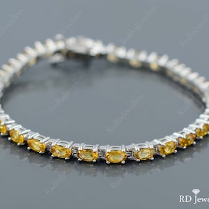 Natural Citrine Bracelet, 925 Sterling Silver, Citrine Tennis Bracelet, November Birthstone, Citrine Jewelry, Women Bracelet, Gift For Her