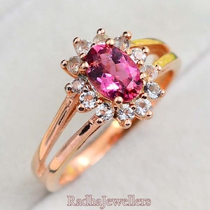 14K Rose Gold Vermeil, Natural Pink Tourmaline Ring, 925 Sterling Silver, Statement Ring, Pink Stone Ring, October Birthstone, Gift For Her