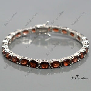 925 Sterling Silver, Natural Garnet Bracelet, Garnet Tennis Bracelet, Garnet Jewelry, January Birthstone, Christmas Gift Her, Gift For Her
