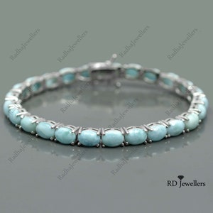 Natural Larimar Bracelet, 925 Sterling Silver, Top Quality Oval Larimar, Gift For Her, Tennis Bracelet, Larimar Jewelry, March Birthstone