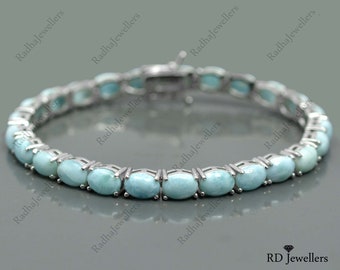 Natural Larimar Bracelet, 925 Sterling Silver, Top Quality Oval Larimar, Gift For Her, Tennis Bracelet, Larimar Jewelry, March Birthstone