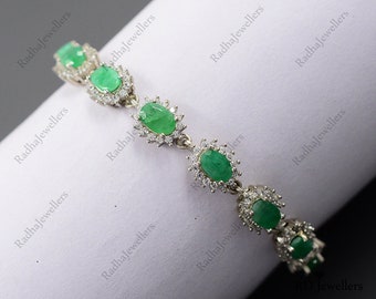 Natural Green Emerald Bracelet, 925 Sterling Silver, Emerald Bolo Bracelet, Emerald Jewelry, May Birthstone, Adjustable Chain, Gift For Her