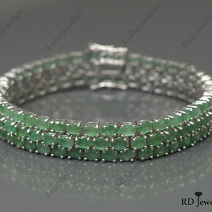 Natural Emerald Bracelet, Three Line Bracelet, 925 Sterling Silver, Emerald Jewelry, Gemstone Bracelet, Tennis Bracelet, Wedding Bracelet