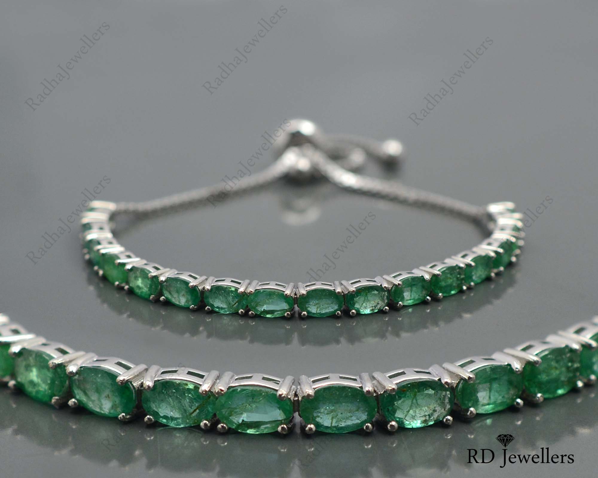 Bolo Adjustable Bracelet\ Natural Zambian Emerald\ 925 Solid Silver ...