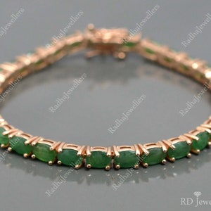 Natural Emerald Bracelet, 925 Sterling Silver, Emerald Tennis Bracelet, May Birthstone, Gift for Her, 14K Rose Gold Plating, Bridal Bracelet