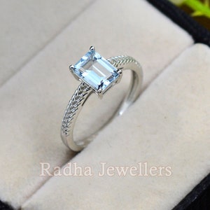 Natural Aquamarine 95 Sterling Silver\ Solitaire Ring\ Engagement Ring\ Aquamarine Ring\ Wedding Ring\ March Birthstone\ Valentines Gift