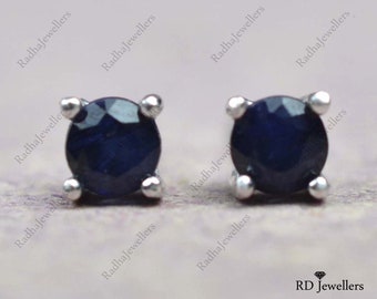 Natural Blue Sapphire, Sapphire Stud Earring, Blue Post Earring, Gemstone Stud Earring, 925 Sterling Silver, Christmas Gift, Gift For Her
