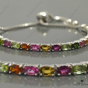 Natural Multi Tourmaline Bracelet, 925 Sterling Silver, Tie Bracelet, October Birthstone, Tourmaline Jewelry, Birthday Gift, Gift For Her