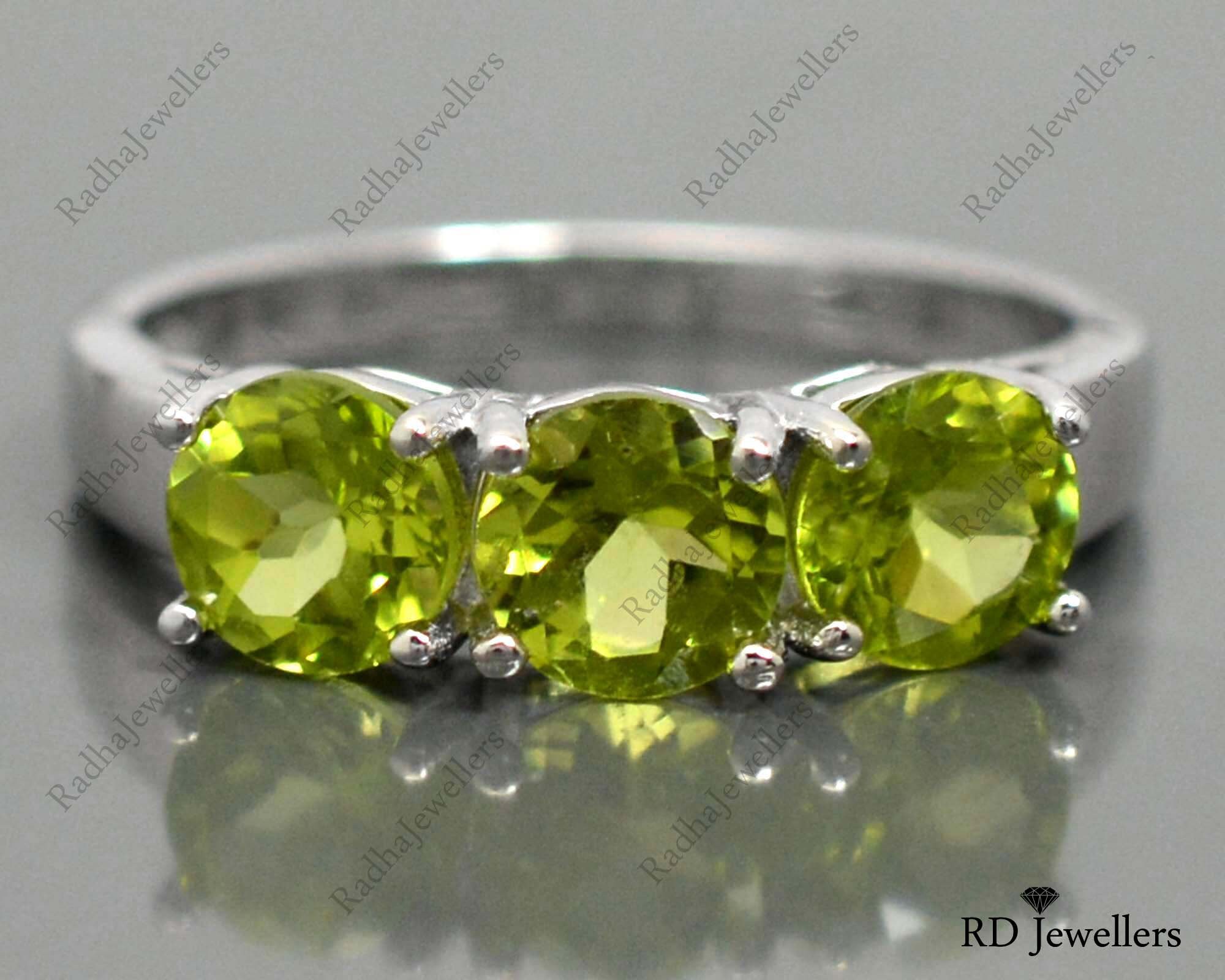 1.79ct 3-Stone Natural Peridot Ring - White Gold Plated Sterling Silver, Ribbon Weave Design, Size 6 - View #2
