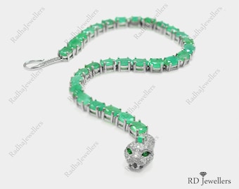 Pulsera de esmeralda natural, plata de ley 925, joyería de esmeralda verde, pulsera de serpiente cobra, piedra natal de mayo, pulsera de tenis, regalo de Navidad