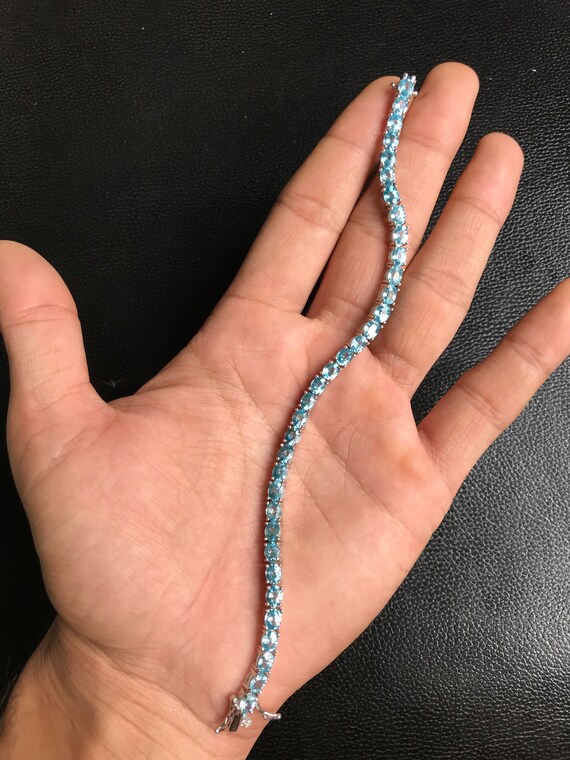 5x4 MM Oval Natural Cambodia Blue Zircon Bracelet 925 Sterling