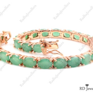 May Birthstone, Natural Oval Cut Green Emerald, 925 Solid Silver Bracelet, Tennis Bracelet, Emerald Bracelet, Gift For Her, Emerald Jewelry