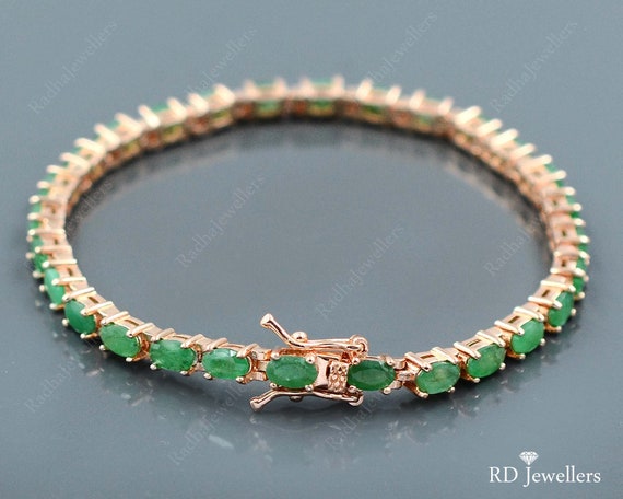 Natural Emerald Bracelet 925 Sterling Silver Tennis Bracelet