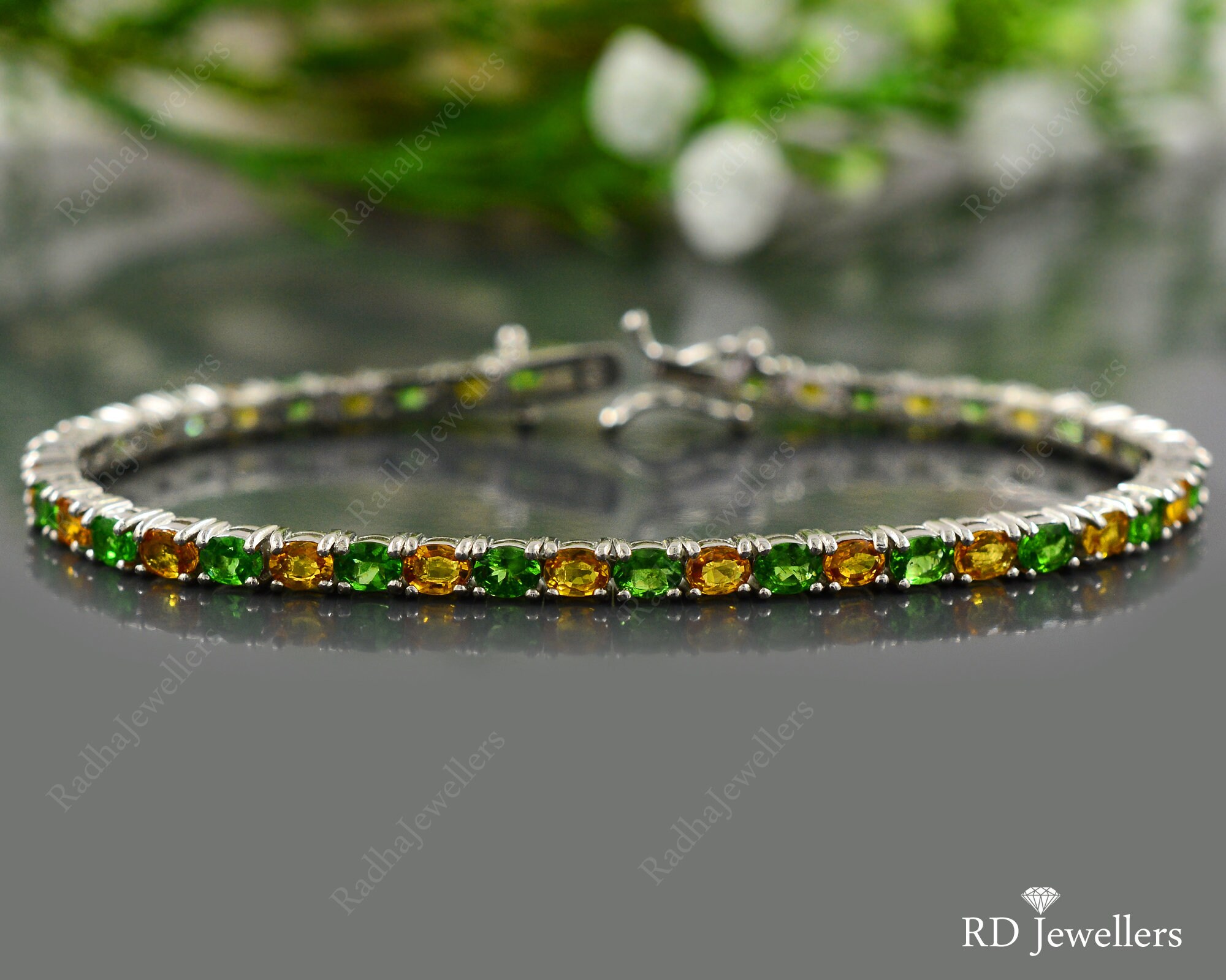 Natural Yellow Sapphire & Tsavorite Green Garnet Bracelet, 925