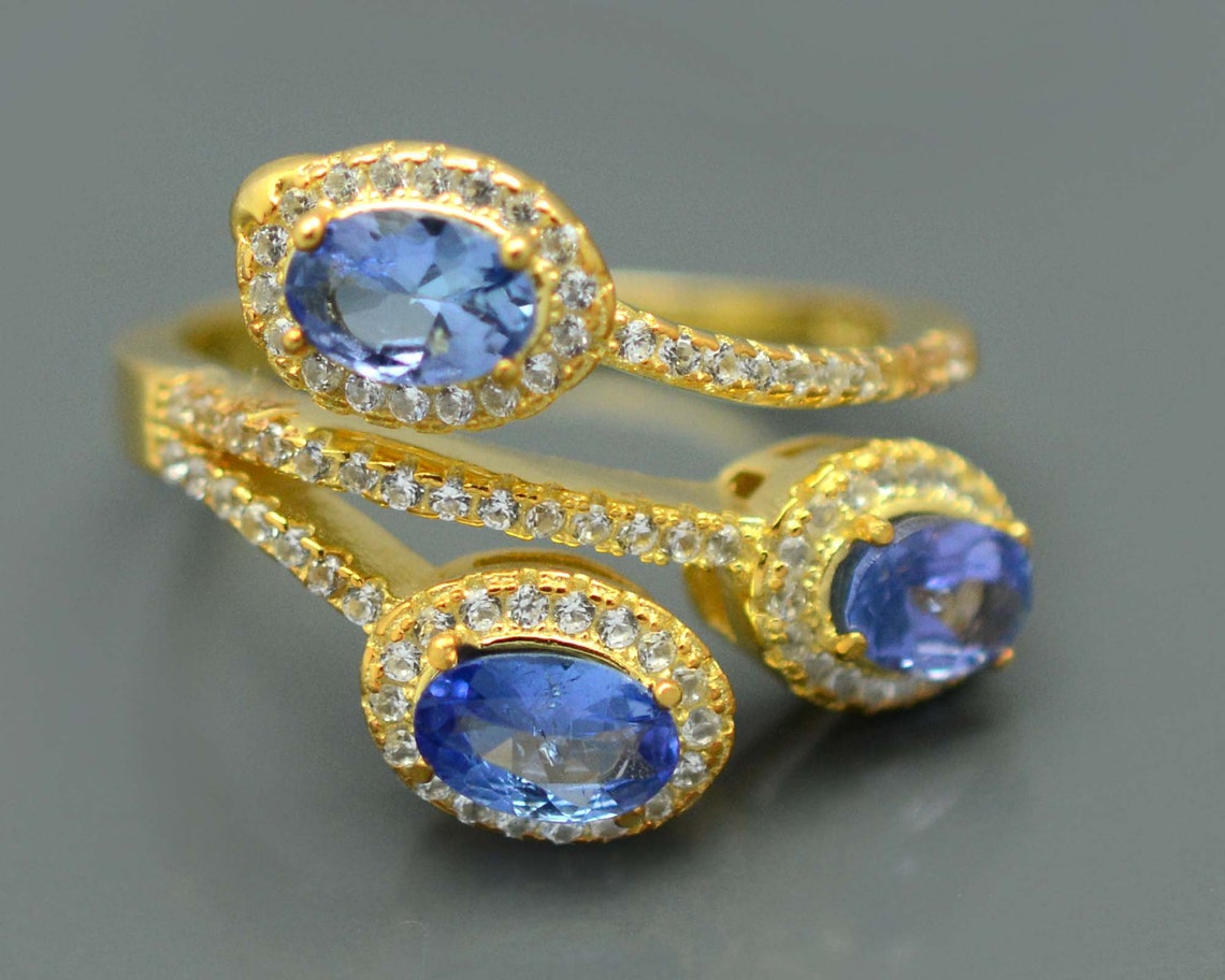 2.53 Carat Genuine Amethyst and Tanzanite .925 Sterling Silver Ring