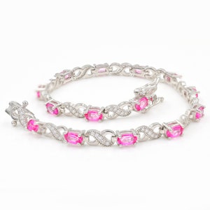 Pink Topaz Bracelet, 925 Sterling Silver, Tennis Bracelet, November Birthstone, Pink Stone Bracelet, Gift For Girlfriend, Gift For Her Wife