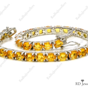 Pulsera de citrino natural, plata de ley 925, joyería de citrino, pulsera de tenis de citrino, pulsera de piedras preciosas, pulsera de boda, regalo para ella