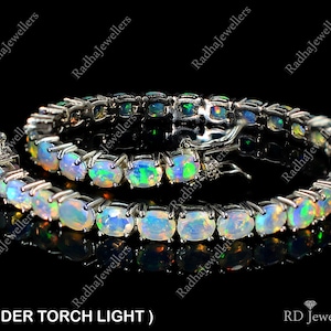 Natural Ethiopian Fire Opal\ 925 Solid Silver\ Opal Bracelet\ Tennis Bracelet\ Welo Opal\ October Birthstone\ Gift For Her\ Christmas Gift