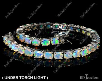 Natural Ethiopian Fire Opal\ 925 Solid Silver\ Opal Bracelet\ Tennis Bracelet\ Welo Opal\ October Birthstone\ Gift For Her\ Christmas Gift