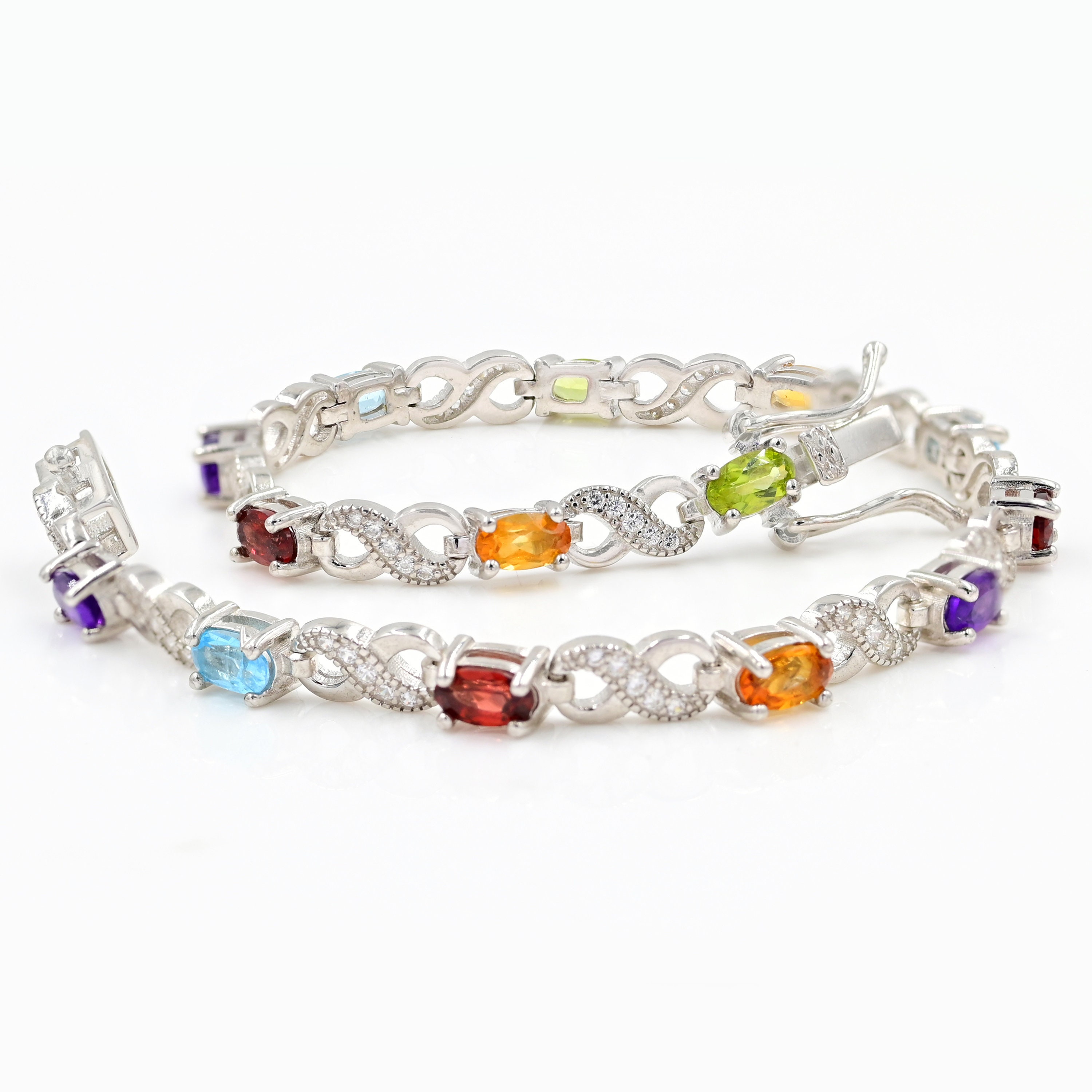Natural Multi Stone Bracelet, 925 Sterling Silver, Tennis