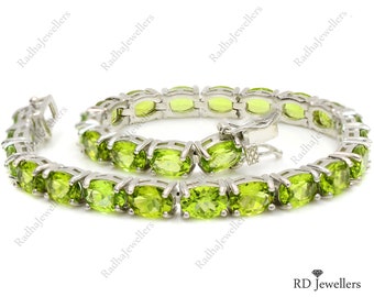Natural Peridot Bracelet, 925 Sterling Silver, Gemstone Bracelet, Peridot Silver Jewelry, Tennis Bracelet,  Bracelet, Wedding Gift