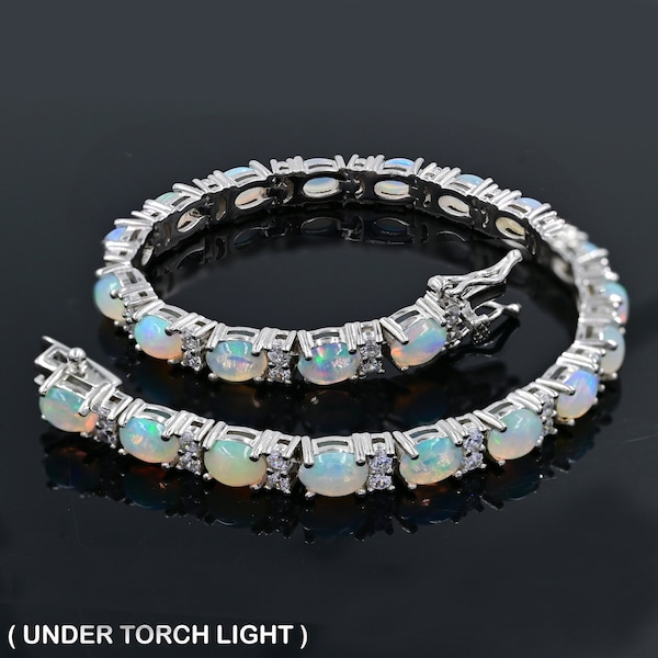925 Sterling Silver, Natural Ethiopian Welo Opal Cabochon Bracelet, Tennis Bracelet, October Birthstone, Wedding Bracelet, Gift For Her