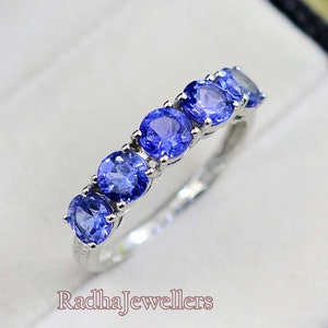 Natural Tanzanite Ring, 925 Sterling Silver, Half Eternity Ring, December Birthstone,  Engagement Ring, Proposal Ring, Tanzanite Jewelry