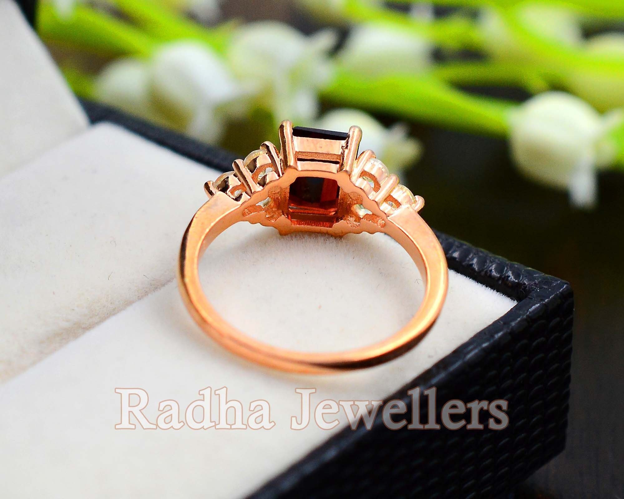 Garnet Ring For Women In Sterling Silver - Octagon Stone Ring Size 6, Natural Gemstone Jewelry