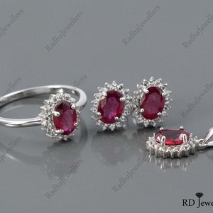 925 Sterling Silver\ Natural Ruby Jewelry Set\ Ruby Ring\ Ruby Earring Stud\ Ruby Pendant\ Solitaire Ring\ July Birthstone\ Gift For Her