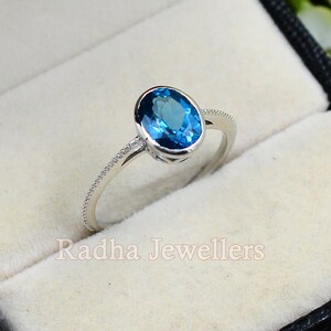 Natural London Blue Topaz Ring, 925 Sterling Silver, Solitaire Ring, Statement Ring, December Birthstone, Blue Topaz Jewelry, Gift For Her