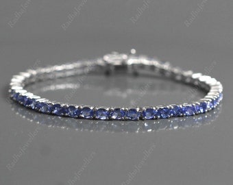 Natural Tanzanite Bracelet, 925 Sterling Silver, Tennis Bracelet, Birthstone Bracelet, Tanzanite Jewelry, Women Bracelet, Christmas Gift