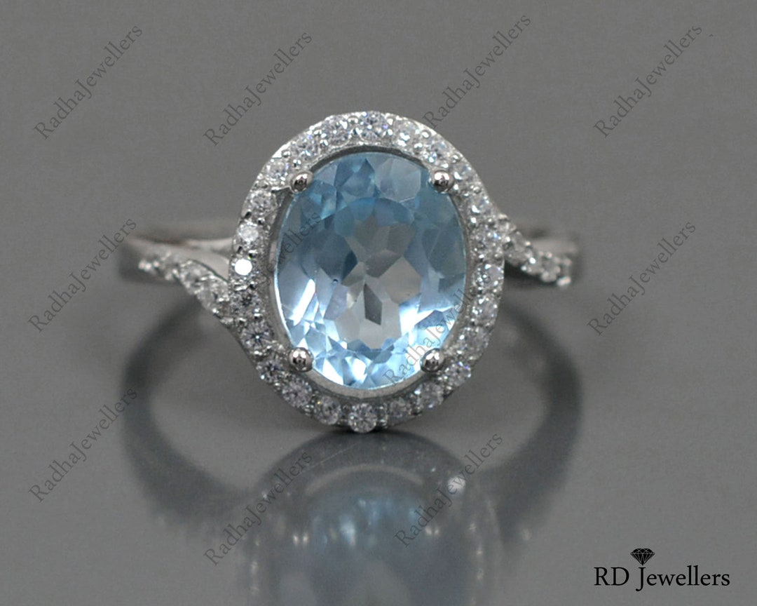 Natural Blue Topaz Ring, 925 Sterling Silver Ring, Topaz Gemstone Ring ...