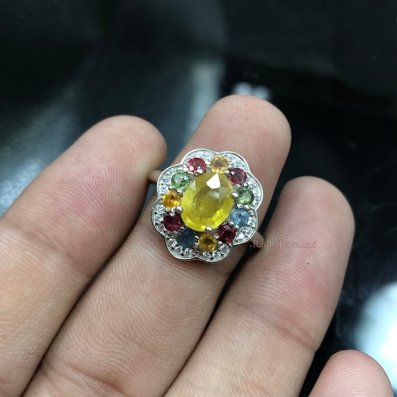 イエローサファイアリング　silver925 天然イエローサファイアリング、マルチサファイアリング