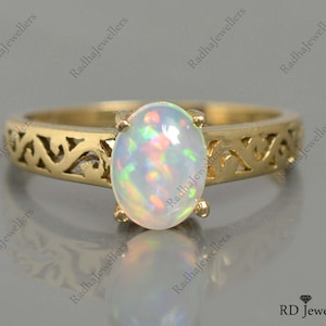 14K Gold Ring, Natural Ethiopian Fire Opal Ring, Opal Gold Ring, Opal Gold Jewelry, Solid Gold Ring,  Gold Ring, Engagement Ring