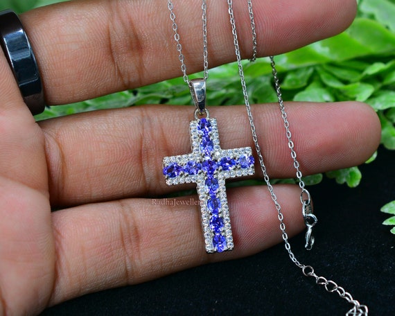 Ross-Simons Ethiopian Opal and 1.90 ct. t.w. Tanzanite Cross Pendant  Necklace in Sterling Silver, Women's, Adult - Walmart.com