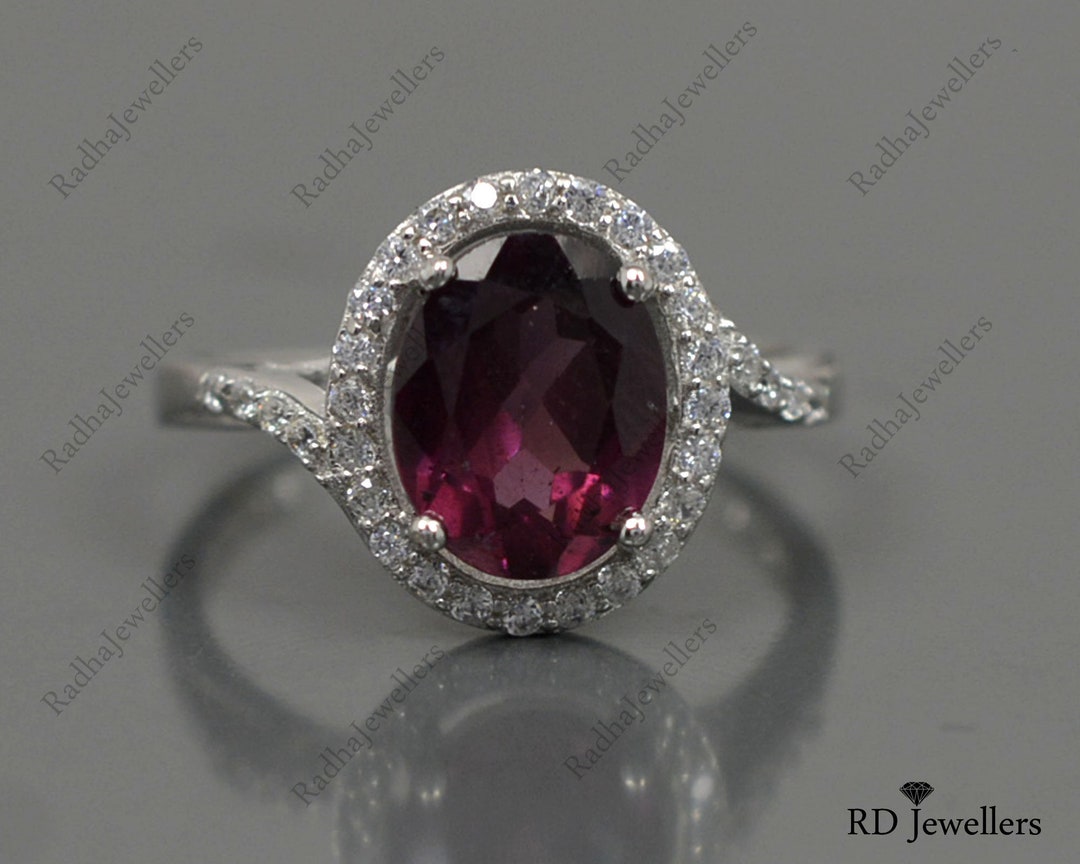 Natural Rhodolite 925 Sterling Silver, Promise Ring,
