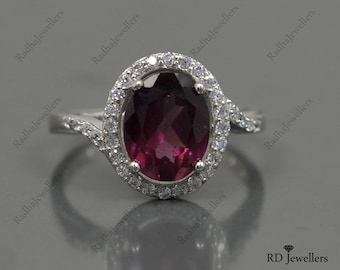 Natuurlijke Rhodoliet-granaat, 925 sterlingzilver, beloftering, granaat Rhodoliet-sieraden, verlovingsring, kerstcadeau, cluster bruidsring