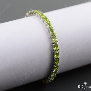 Natural Peridot Bracelet, 925 Sterling Silver, Tie Bracelet, August Birthstone, Adjustable Chain Bracelet , Anniversary Gift, Gift For Wife