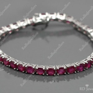 Natural Ruby Bracelet, 925 Sterling Silver, Tennis Bracelet, July Birthstone, Silver Jewelry, Gemstone Bracelet, Gift For Her, Wedding Gift