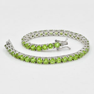 Natural Green Peridot Bracelet, 925 Sterling Silver, Tennis Bracelet, August Birthstone, Peridot Jewelry, Gemstone Bracelet, Gift For Her
