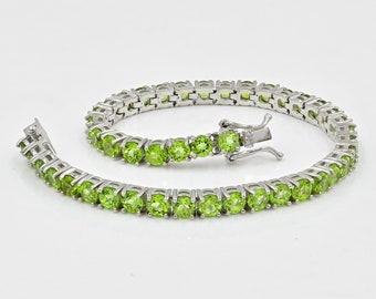 Natural Green Peridot Bracelet, 925 Sterling Silver, Tennis Bracelet, August Birthstone, Peridot Jewelry, Gemstone Bracelet, Gift For Her