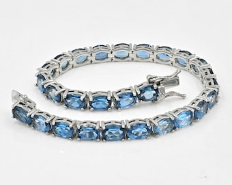 Tennis Bracelet, Natural London Blue Topaz Bracelet, 925 Sterling Silver, Topaz Jewelry, Wedding Bracelet, Birthstone Bracelet, Gift For Her