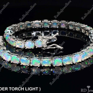 Natural Ethiopian Opal, 925 Sterling Silver, Opal Tennis Bracelet, Fire Opal Welo Bracelet, October Birthstone, Gift For Her, Women Bracelet