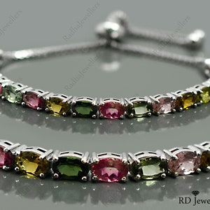 Natural Multi Tourmaline Bracelet, 925 Sterling Silver, Tie Bracelet, October Birthstone, Adjustable Bracelet, Birthday Gift, Gift For Her