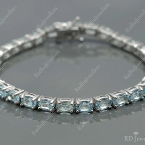 Natural Sky Blue Topaz  Bracelet, 925 Sterling Silver, Tennis Bracelet, November Birthstone, Gemstone Bracelet, Topaz Jewelry, Wedding Gift