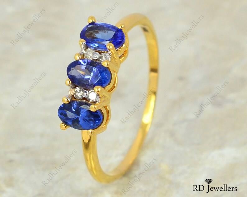Natural Diamond /& Tanzanite 14k Solid Yellow Gold December Birthstone Tanzanite Diamond Gold Ring Gift For Loved One Christmas Gift
