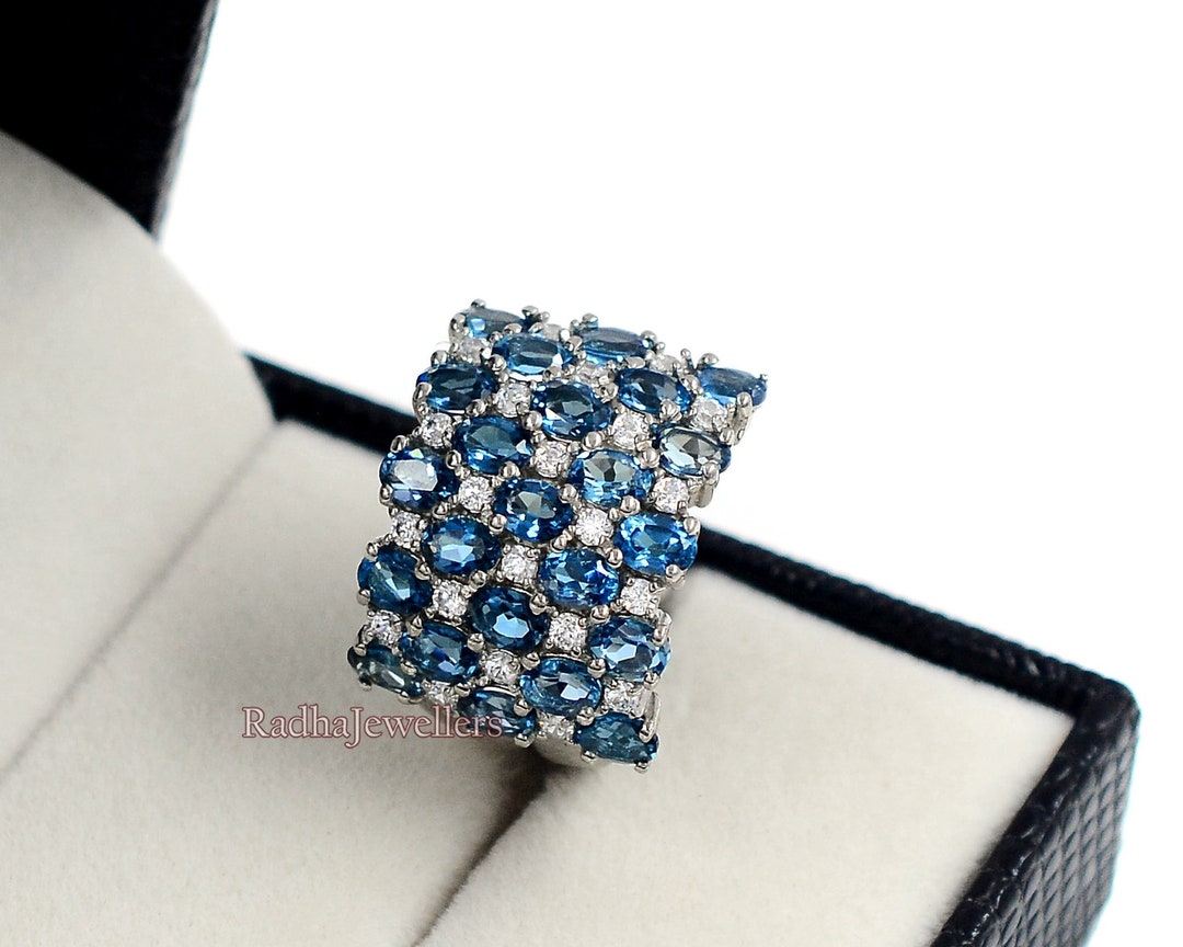 Natural London Blue Topaz Ring, 925 Sterling Silver, Cocktail Ring ...