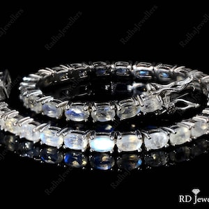 Natural Rainbow Moonstone Bracelet\ 925 Sterling Silver\ Tennis Bracelet\ June Birthstone\ Blue Fire Moonstone\ Gift For Her\ Christmas Gift