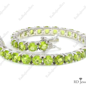 Natural Peridot Bracelet, Tennis Bracelet, 925 Sterling Silver, Women Bracelet Jewelry, August Bracelet, Christmas Gift,  Cluster Bracelet